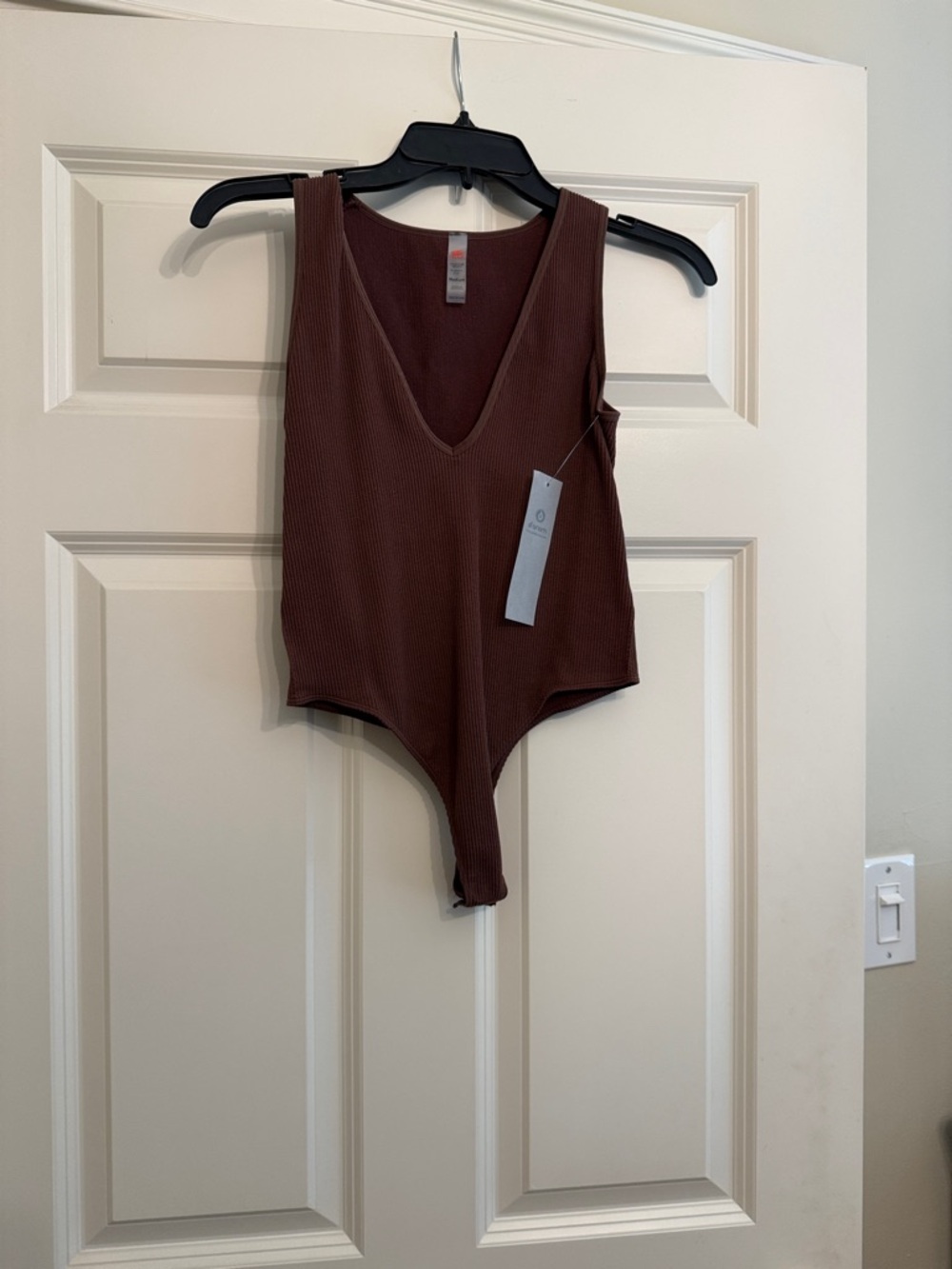 Mono B Ribbed V-Neck Sleeveless Bodysuit - Chocolate Brown